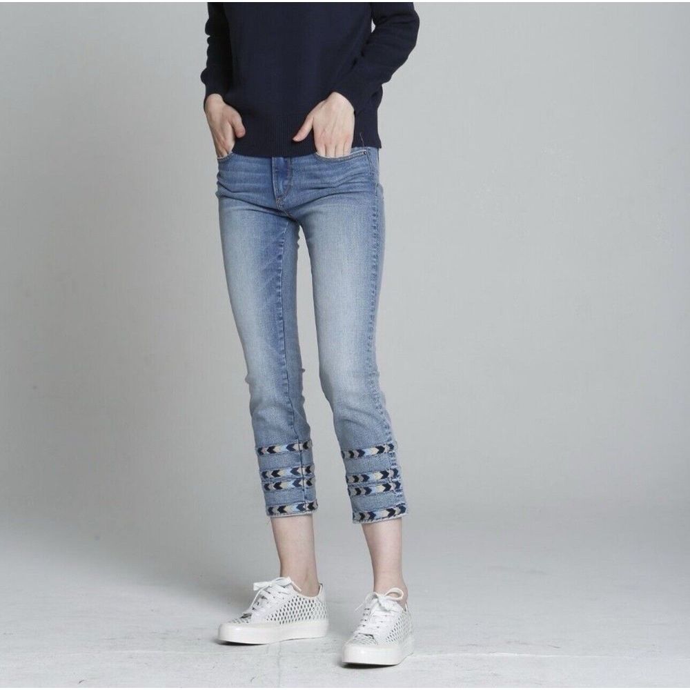 Driftwood Colette Jeans Aztec Southwestern‎ Embroidered Hem Straight Leg Size 28